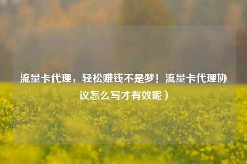 流量卡代理，轻松赚钱不是梦！流量卡代理协议怎么写才有效呢）